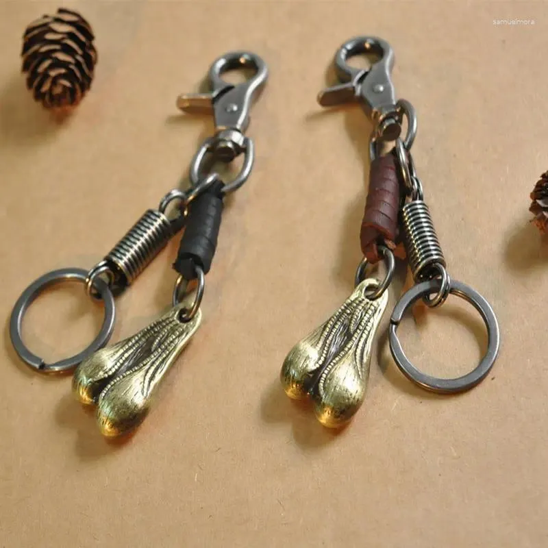 Porte-clés hommes testicules porte-clés rétro en laiton boules de taureau pendentifs personnalité nouveauté voiture porte-clés bijoux accessoire