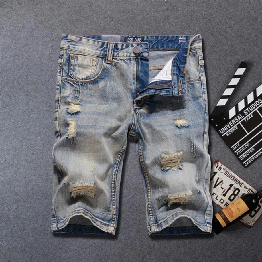 Zomer Mode Heren Jeans Shorts Retro Vintage Designer Vernietigd Korte Gescheurde Jeans Homme Hip Hop Katoen Denim Shorts Men2503