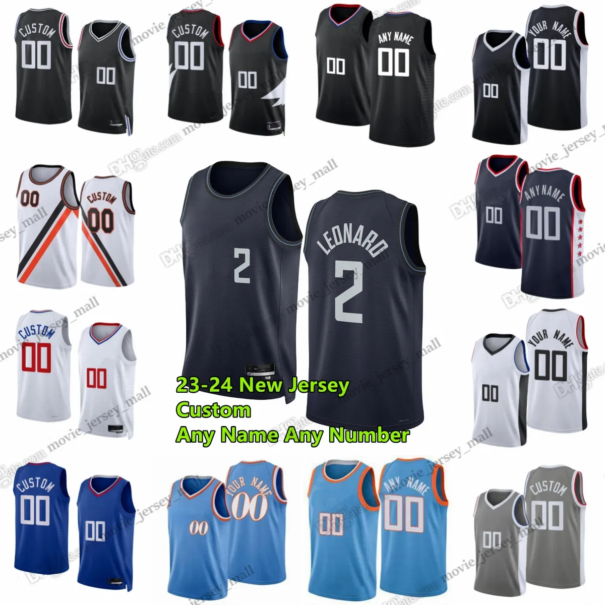 Kawhi Leonard James Harde n op maat gemaakte basketbalshirts 2023-24 seizoen Paul George Russell Westbrook Amir Coffey Brown Bones Hyland Brandon Joshua Primo