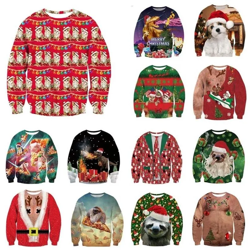 Alisister Ugly Christmas Sweater Santa Claus Print Loose Hoodie Men Women Pullover Christmas Novelty Autumn Winter Top Clothing V1218p