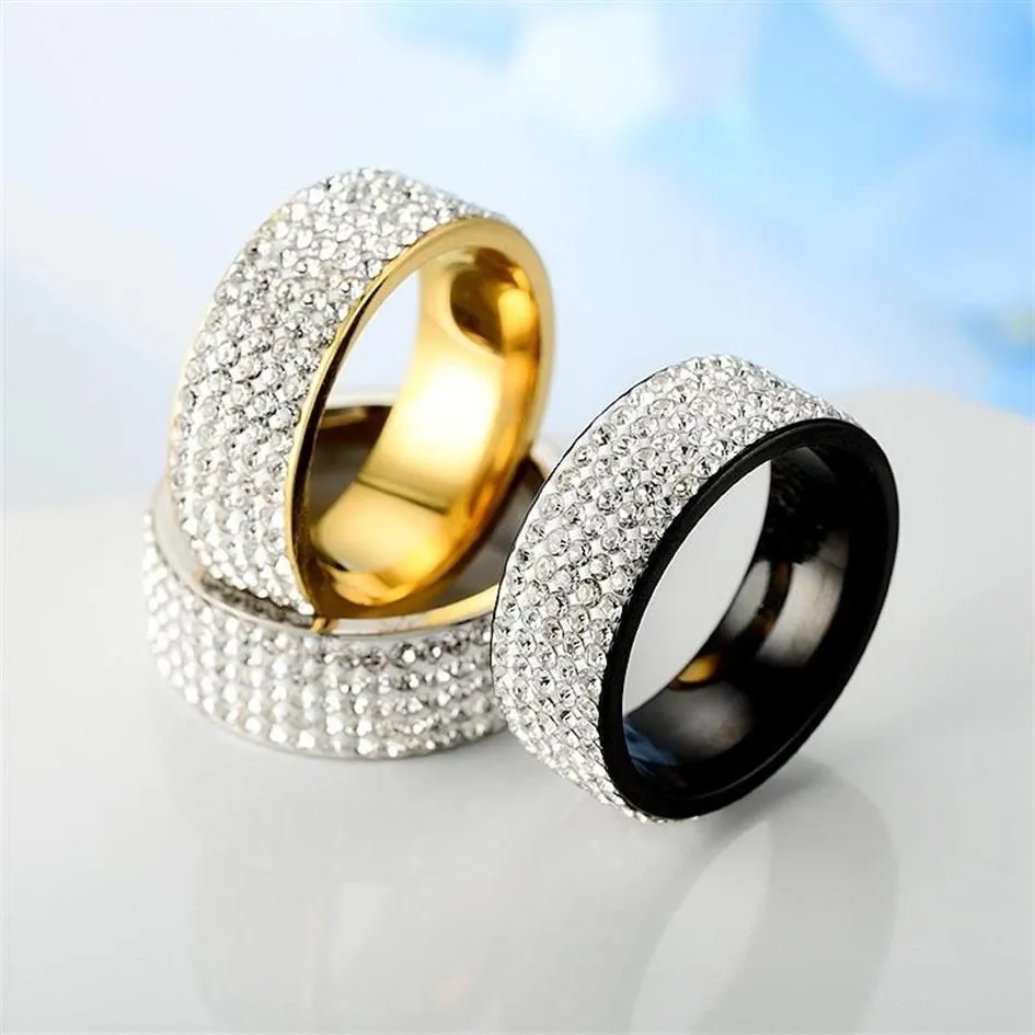 Anneaux de mariage BONLAVIE 5 rangées d'explosions diamant complet bijoux en acier titane bague pour hommes Black285q