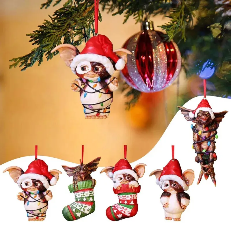 Weihnachtsdekorationen 5pcs Elf Fairy Light Santa Hut hängen Figur Gremlins Gizmo Ornament Decor Tree Kinder Geschenk 231030