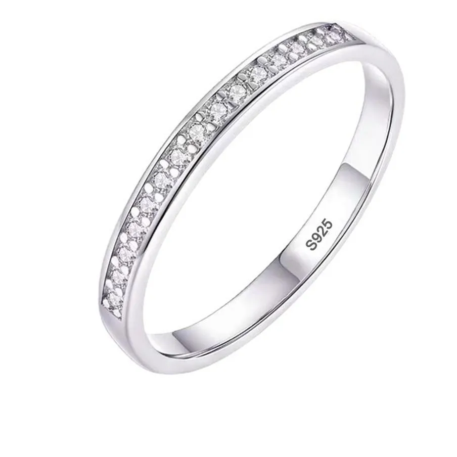Women Engagement Ring Small Zirconia Diamond Half Eternity Wedding Band Solid 925 Sterling Silver Promise Anniversary Rings R012264L