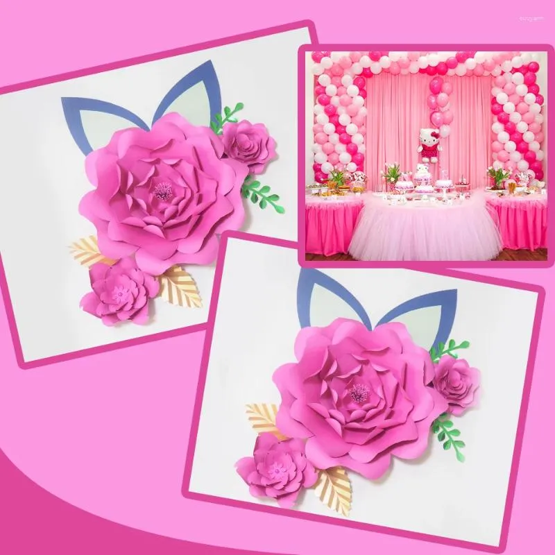 Fleurs décoratives bricolage grand papier rose géante fleurs décors 3 pièces 4 feuilles 2 oreilles pour les décorations de mariage pépinière vidéo d'anniversaire des enfants