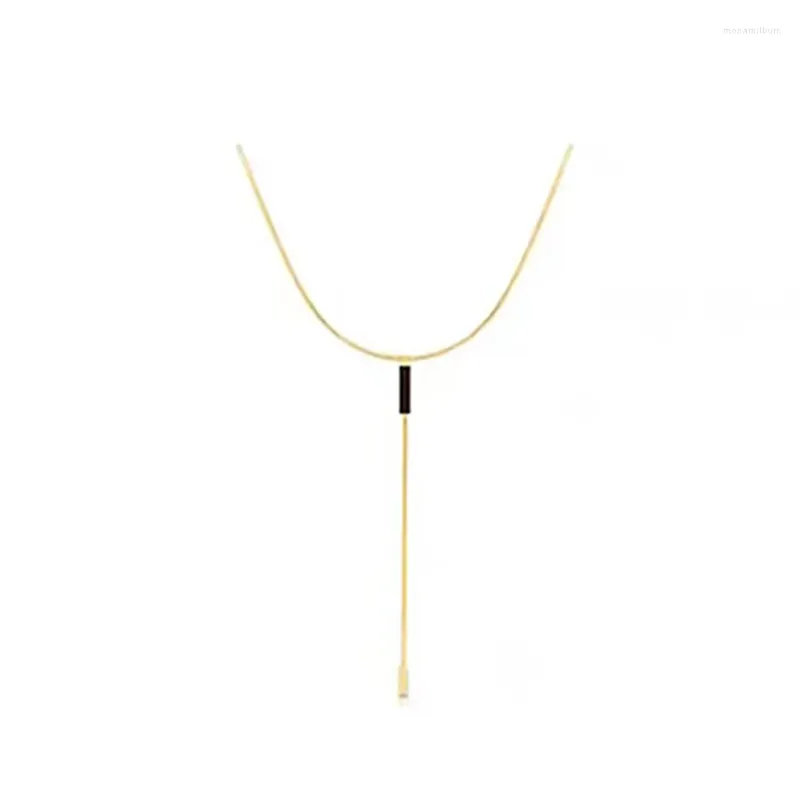 Pendant Necklaces 316L Stainless Steel Black Square Clavicle Chain Y Word Tassel Necklace For Women Fashion Jewelry Party Gift SAN1583