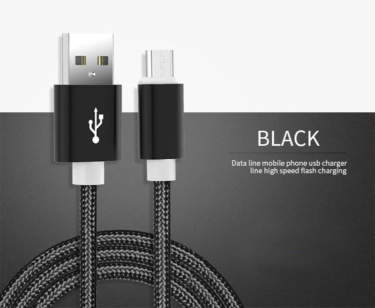 High Speed Type C Data Cables USB Micro Cable Fast Charging Adapter Nylon Braided Metal 1M 2M 3M For Samsung s8 s10 s11 note 10 htc Android Phone