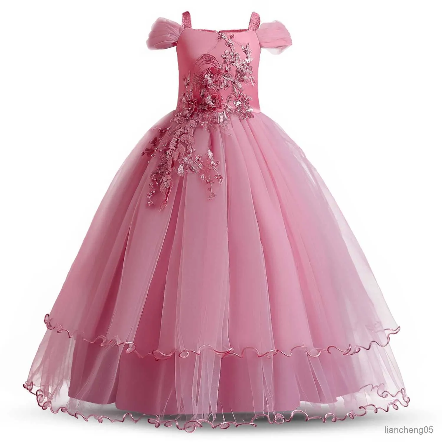 Abiti da ragazza Abiti da sposa per bambini per ragazze Elegante fiore lungo Baby Girl Abito natalizio abiti infantil Taglia 6 12 14 anni R231031