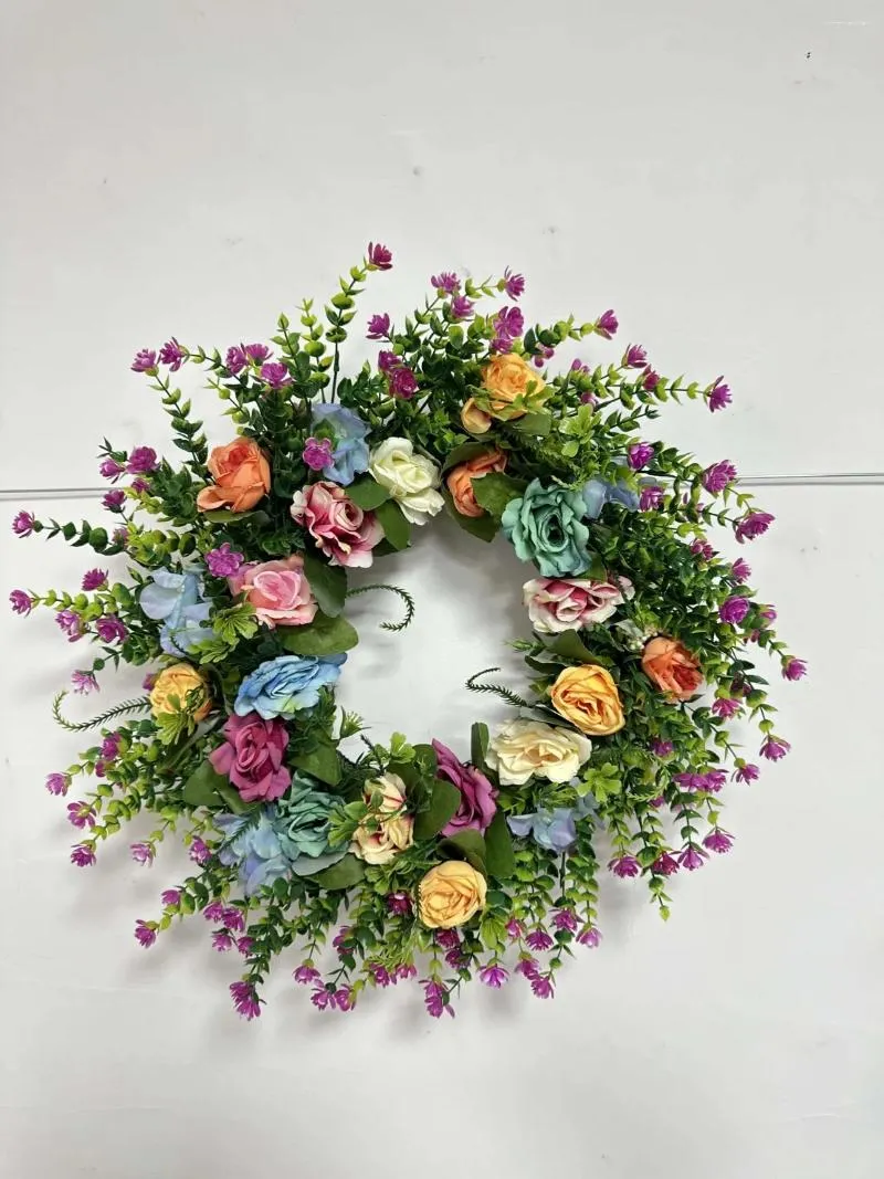 Decorative Flowers Spring Festival Colorful Pink Simulation Wreath Door Outdoor Wreaths For Front All Season