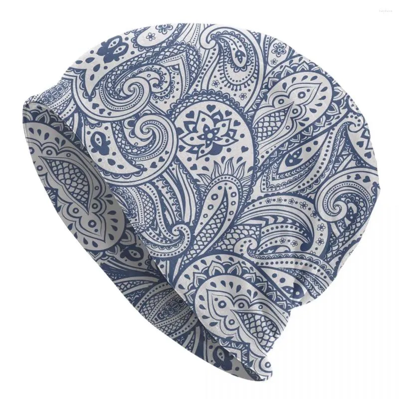 Berets Bonnet Hats Paisley Style Men Women's Thin Hat Blue Floral Design Background Autumn Spring Warm Cap Beanies Caps