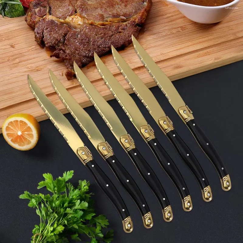 Messer 4/6-teiliges Steak-Set, vergoldet, scharfe Geschirr-Sets, schwarz, goldenes Abendessenmesser