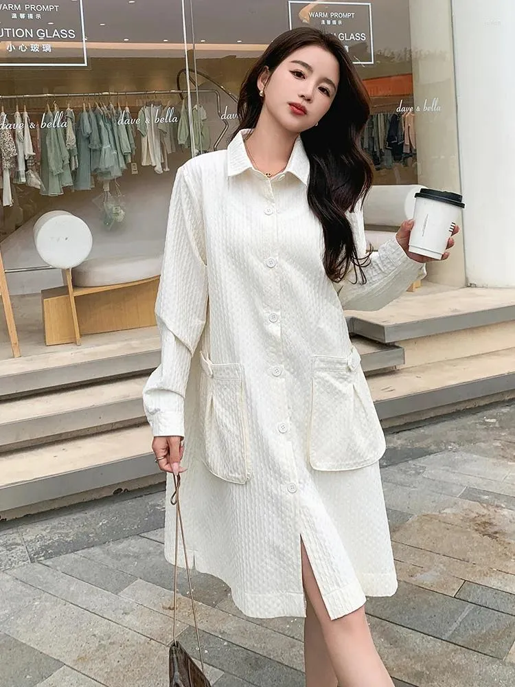 Trenchs de femmes manteaux de style français à manches longues bouton poche blanc mince manteau pour femmes 2023 automne élégant chic lâche veste décontractée