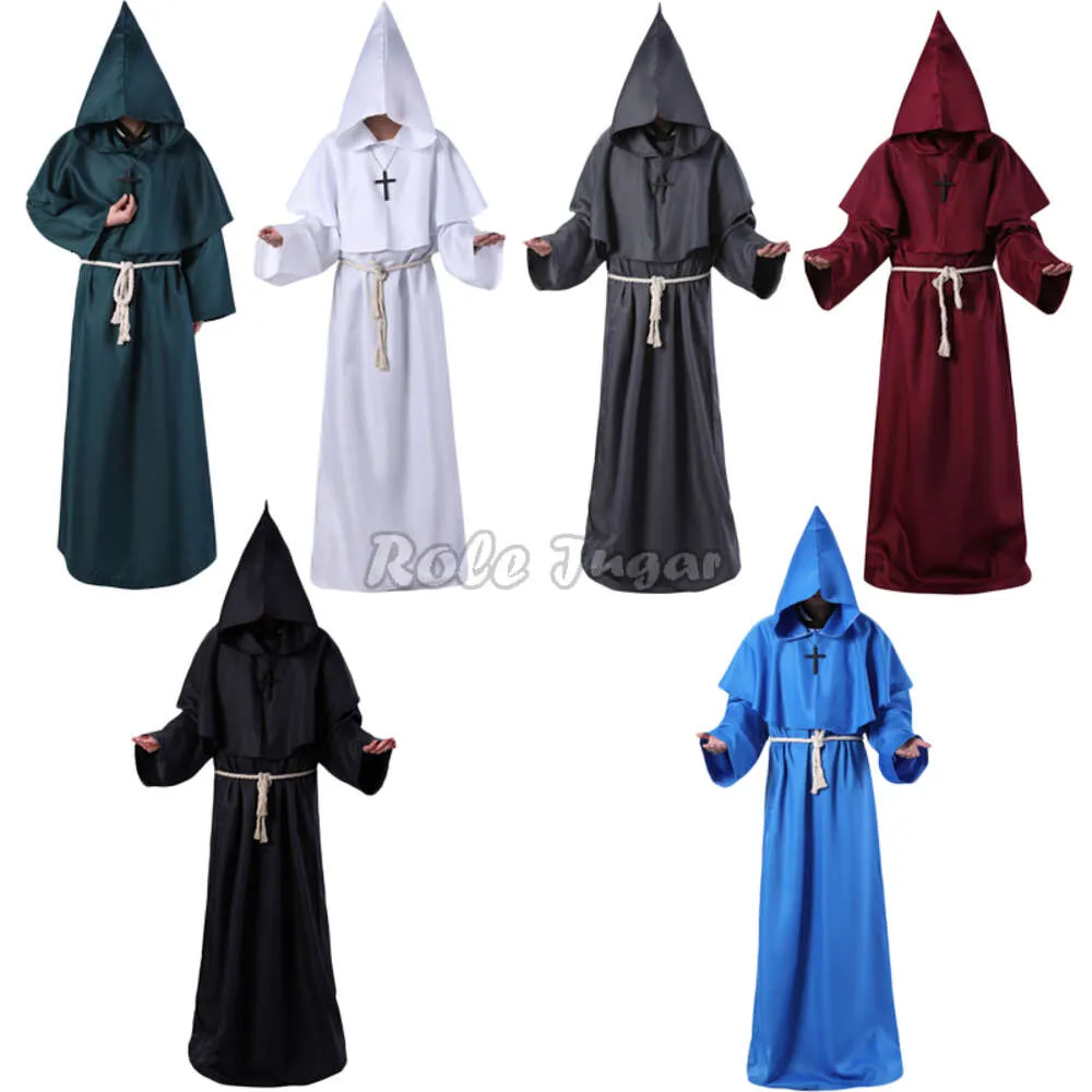 Halloween medieval monge manto traje cosplay masculino feminino festa masquerade bruxa feiticeiro vampiro diabo vestes capa role playing