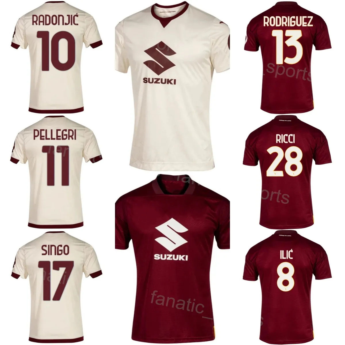 Mens 19 BELLANOVA Soccer Jersey Torino 28 RICCI 16 VLASIC 11 PELLEGRI 4 BUONGIORNO 8 ILIC 10 RADONJIC 91 ZAPATA 13 RODRIGUEZ Kits de camisa de futebol Team Club 2023-2024