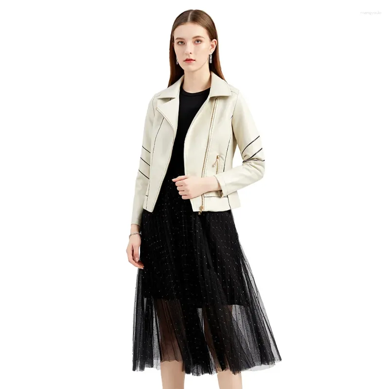 女性の革のトップストライプパッチワークコート2023外国人貿易女性薄い春と秋のジャケットウィッシュロコモティブ服