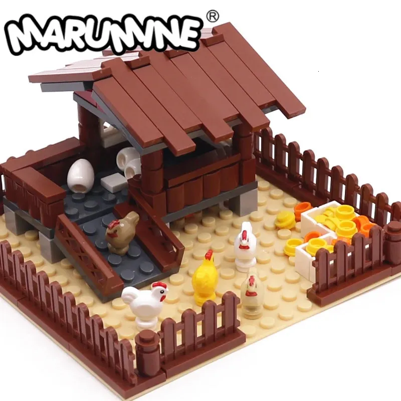 Bloklar Marumin 138pcs Çiftlik Tavuk Binası Klasik İnşaat Moc Tuğlaları Montaj Ev Model Kiti Çocuklar Chrismas Oyuncaklar 231030