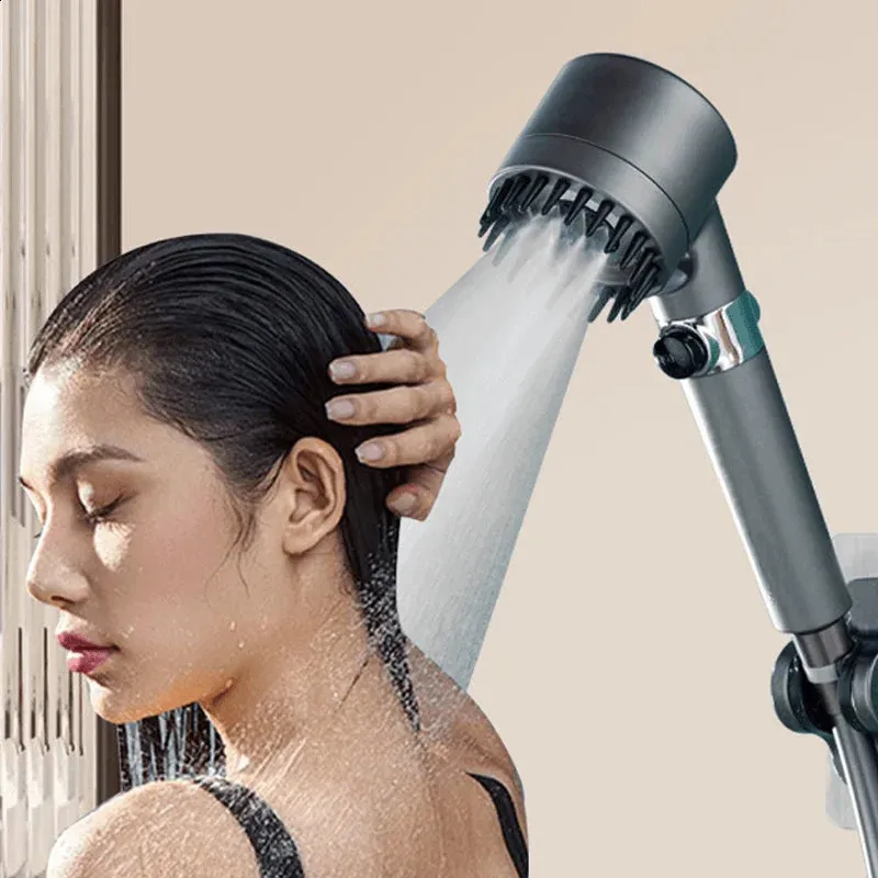 Bathroom Shower Heads 3 Modes Adjustable Head 4 In 1 Massage High Pressure Water Saving OneKey Stop Spray Nozzle Parts 231030