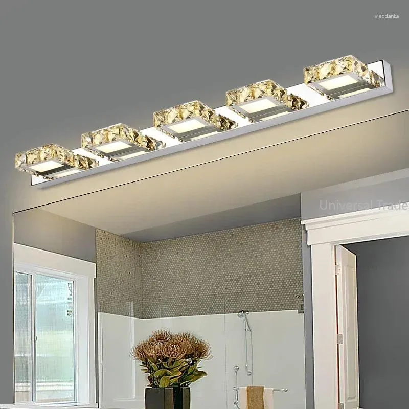 Wall Lamp Square Crystal Mirror 75/104cm Long 5/6 Heads Champagne/White LED Light IC Driver 110/220v Bathroom Lamps