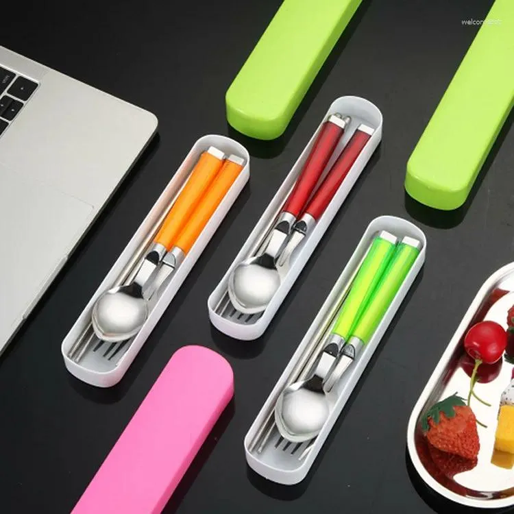 Dinnerware Sets Stainless Steel Children'S Tableware Baby Training Spoon Fork Chopsticks Set Portable Student Lunch Box Supplementary