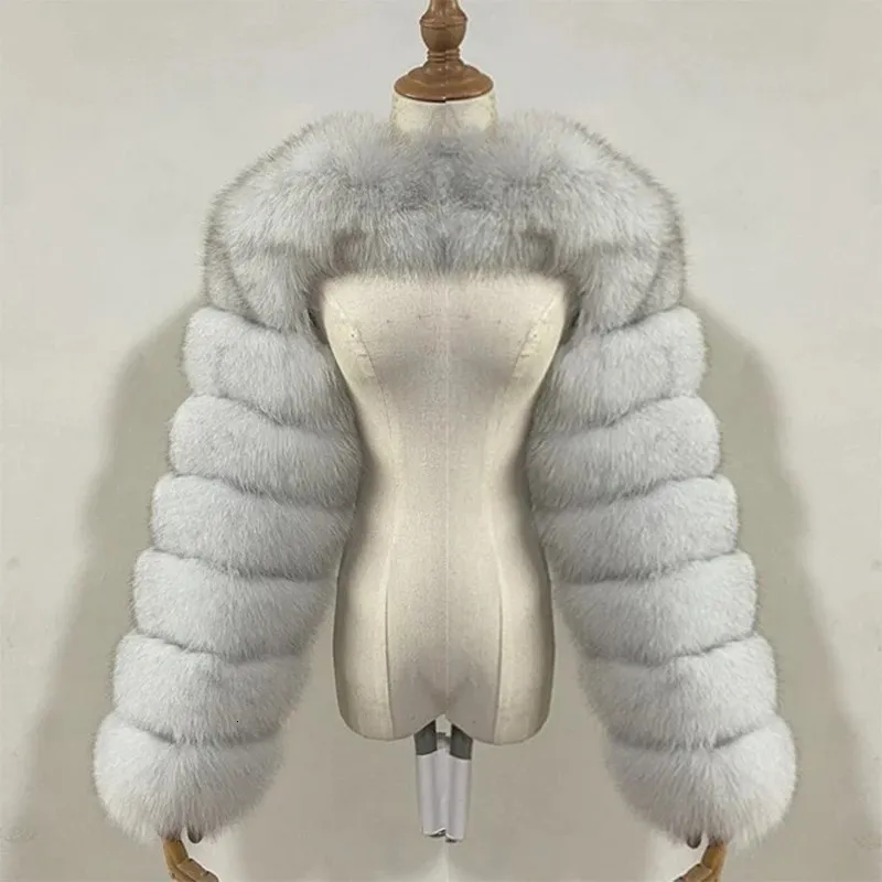 Mulheres pele do falso inverno roupas quentes rosa branco preto raposa casaco e jaqueta manga longa fofo colheita topo senhoras elegante outwear 231031