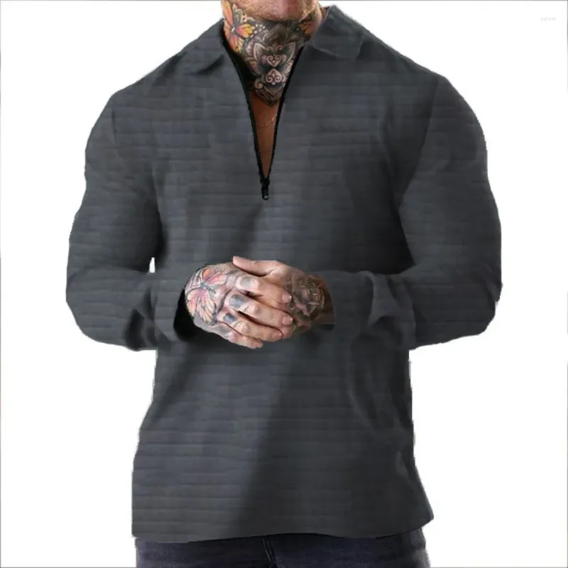 Maglioni da uomo T-shirt sportiva da fitness all'aperto a maniche lunghe con cerniera superiore casual tinta unita alla moda