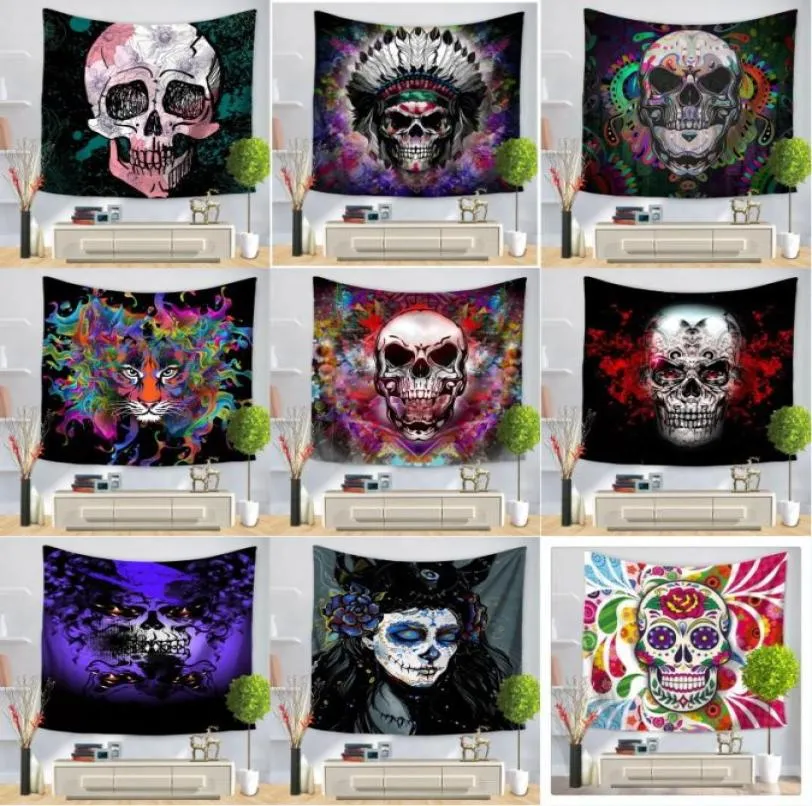 Skull tapestry halloween skull wall hanging yoga mat beach towel picnic blanket sofa cover costume party backdrop5719466
