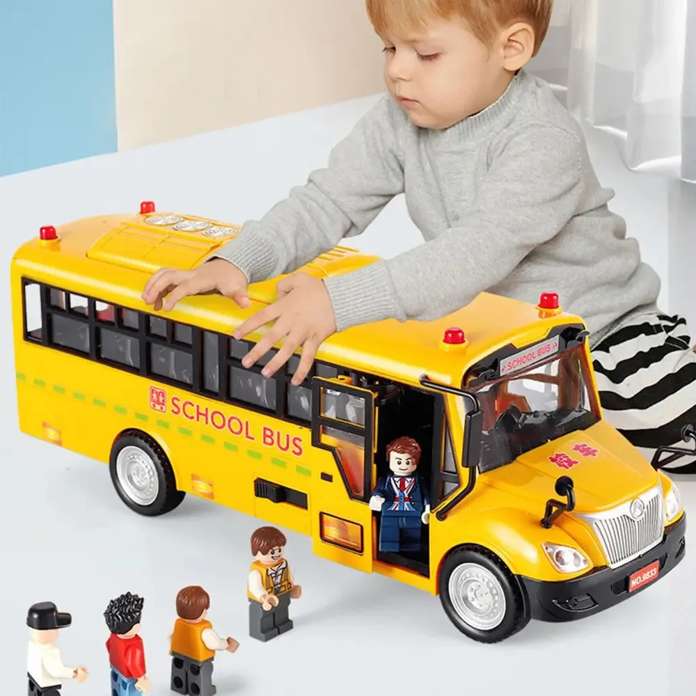 Modèle moulé sous pression pour enfants, éclairage interactif éducatif à inertie, bus scolaire, jouets de voiture pour garçons et filles, cadeau d'anniversaire et de noël, 231030