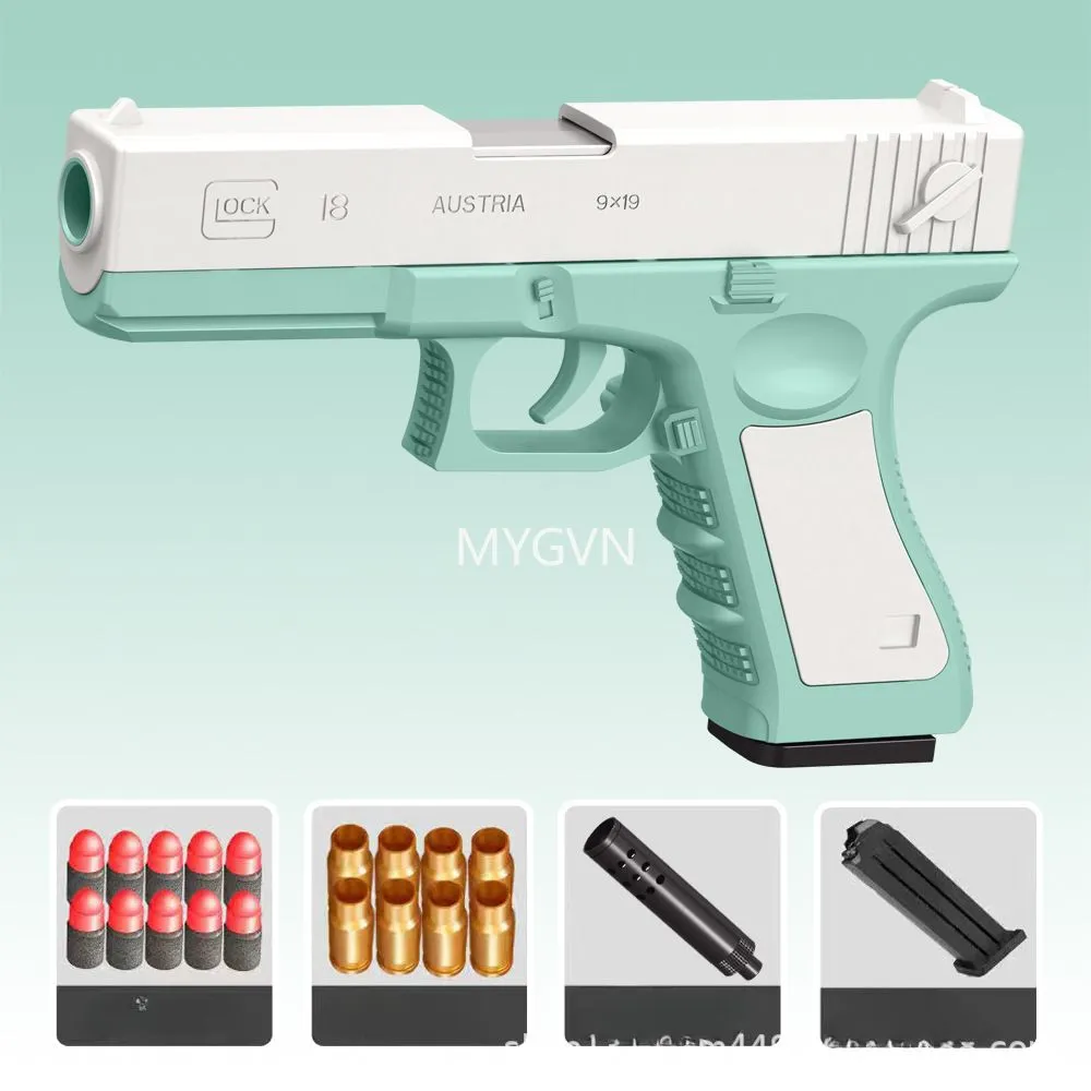 Toy Manual Eva Soft Bullet Foam Dart Shell Ejection Pistol Blaster Shooting Toy Gun Fireing With Silencer for Children Kid Adult CS Fighting