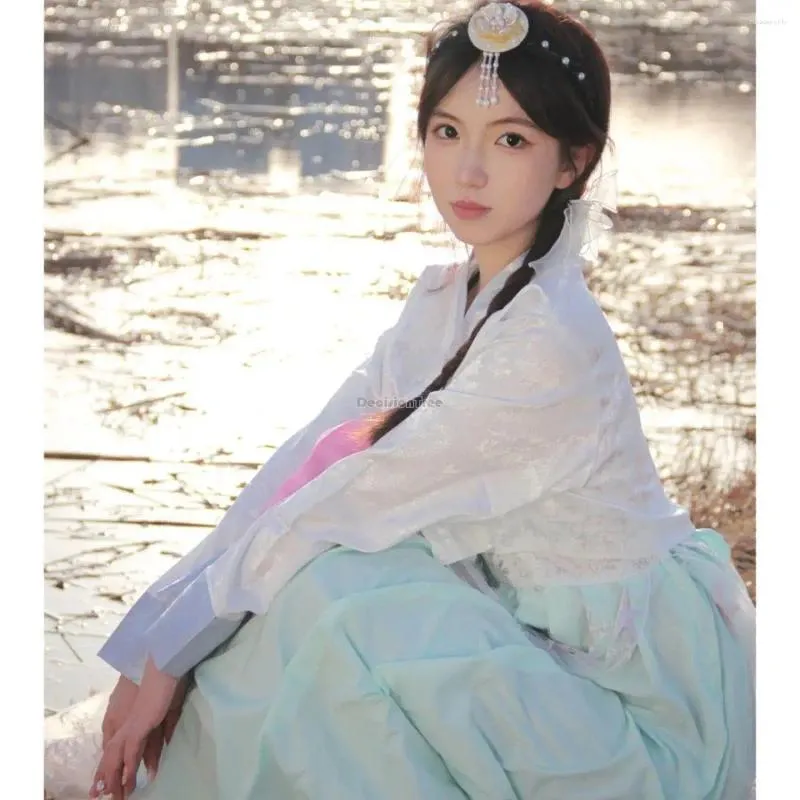 الملابس العرقية 2023 HANBOK الكورية اللباس على غرار محكمة الأداء التقليدي للمرحلة الوطنية الجنية S693