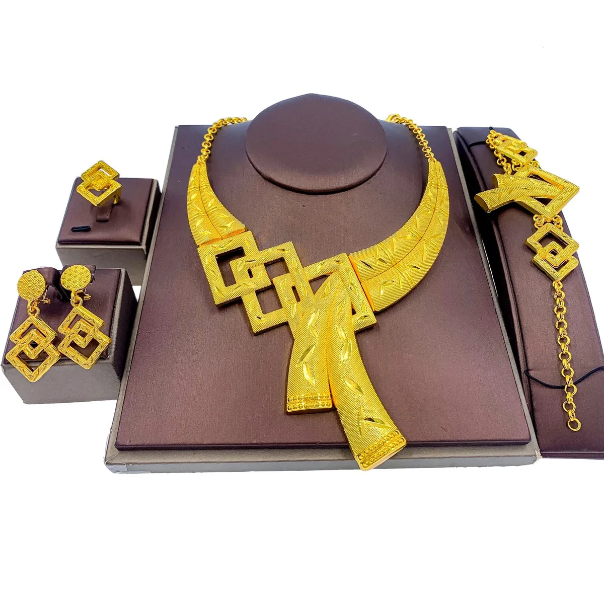 Hochzeits-Schmuck-Sets, Dubai, vergoldeter Schmuck für Frauen, luxuriöse indische Hochzeits-Schmuck-Sets, nigerianische Braut-Kostüm-Party, 24-karätige Halskette, Ohrringe, 231030