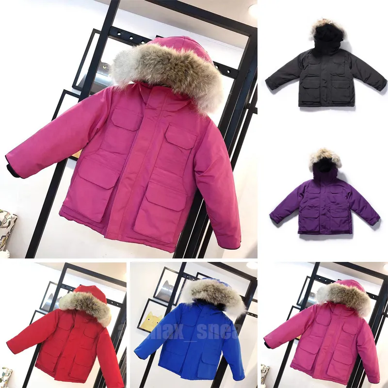 2023 Winter Designer Kids Coard Down Stacket for Boys Real Raccoon Fur Fur Shicay Warm Warm Ware Wear Coats 2-12 Boys Girls Juilseets Years Kid Fashion Teenage Parka