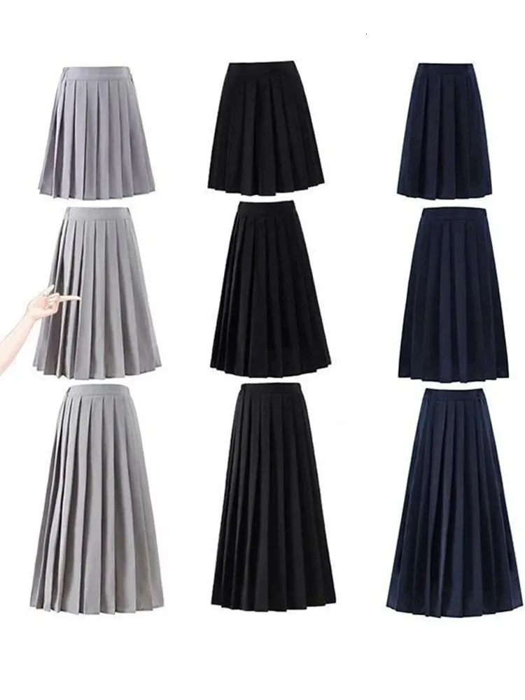 Skirts Japanese Preppy Style Women Elastic Waist Long Midi Skirt Ladies Fashion Party Skirt Female Pleated Girls School Uniform Skirt 231030