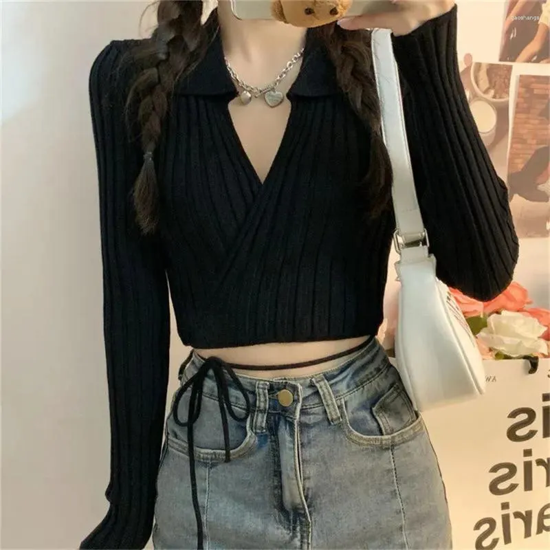 Maglioni da donna Moda coreana Fasciatura lavorata a maglia T-shirt Donna Puro stile preppy Slim Sexy Dolce Femmine Carino Crop Top Manica lunga Basic