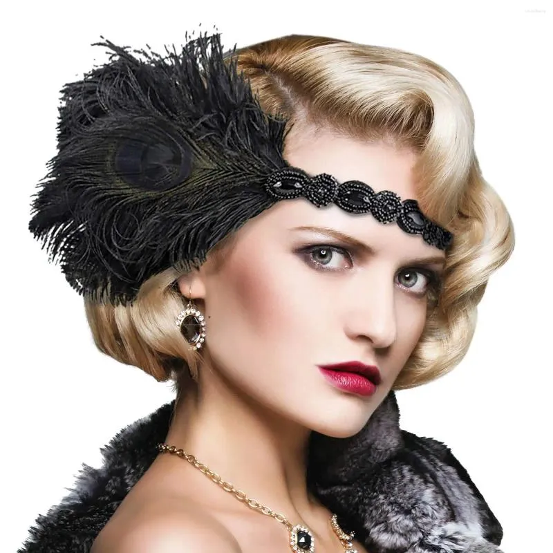 Grampos de cabelo Acessórios da década de 1920 para mulheres Gatsby Flapper Feather Headpiece Prom Party