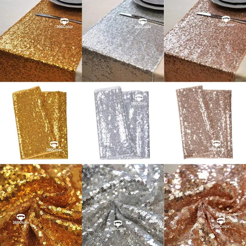 طاولة عداء الذهب Silver Silver Sequin Fabric 30 × 275cmtable Sparkly Bling لحفل الزفاف DIY Decoration Supplies 12 "x108"