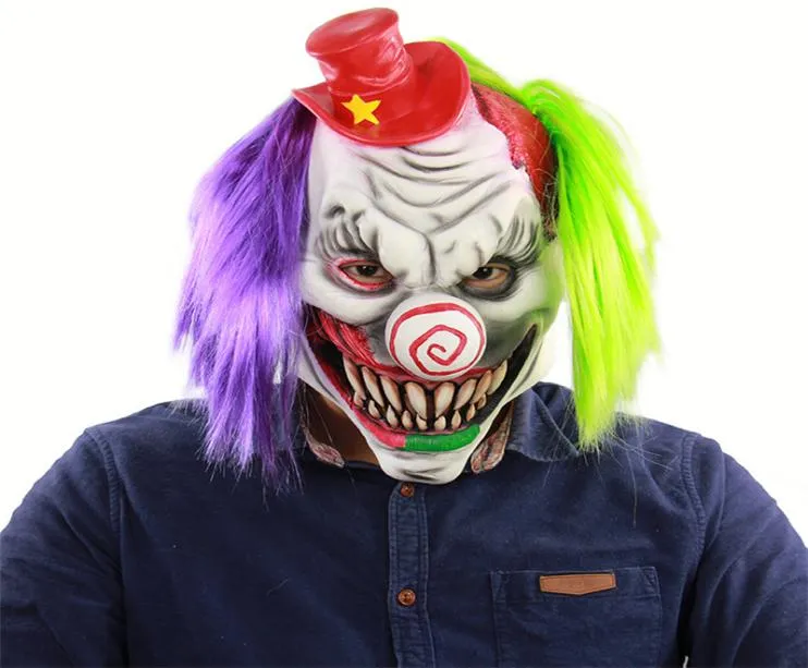 Scary Red Hat Clown Cosplay Masks Halloween Activities Party Supplies for Unisex Full Face Masquerade Mysterious Role Dress Up Mar9465210