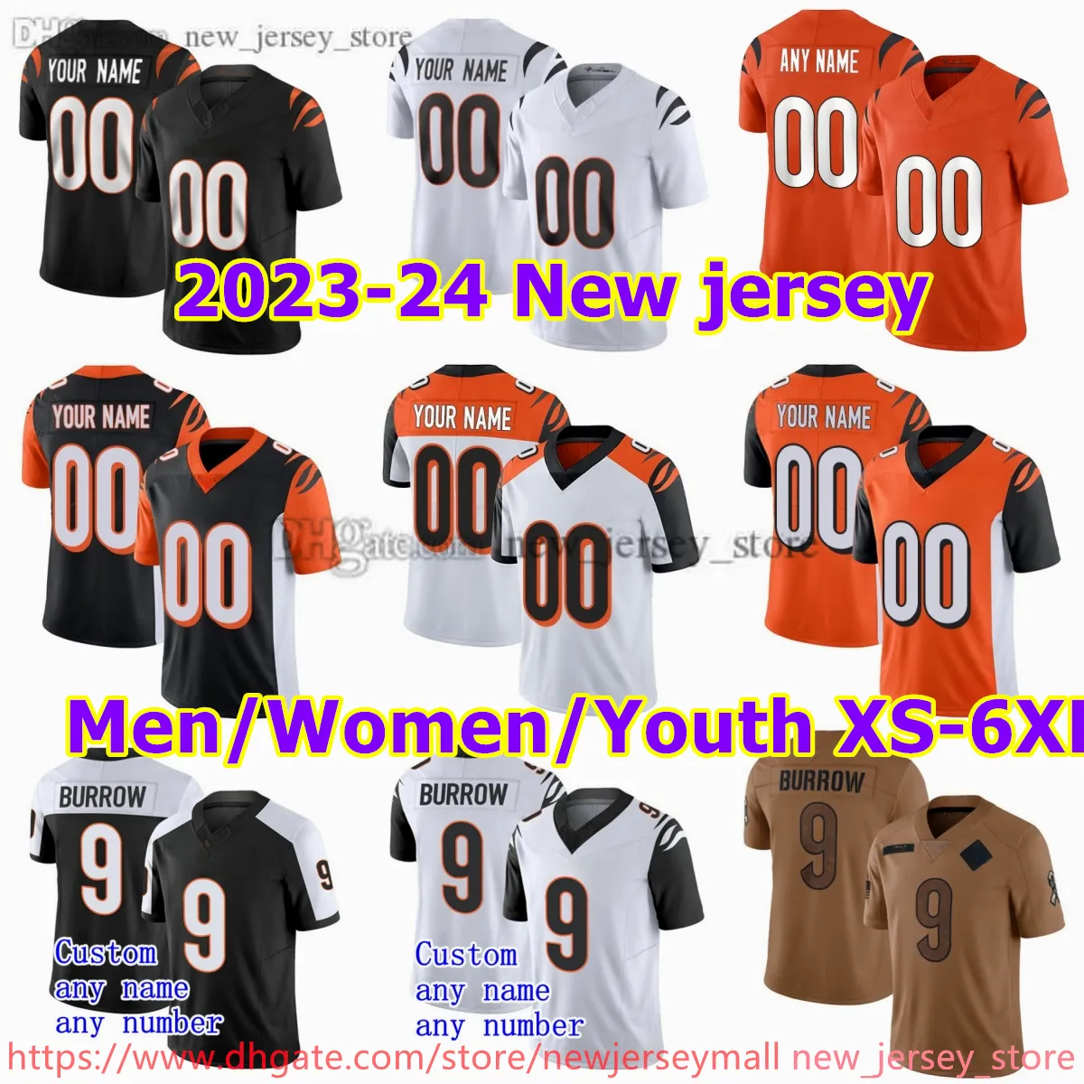 Personalizzato S-6XL fai da te 9 Joe Burrow Football Jersey cucito 1 Ja'Marr Chase 28 Joe Mixon 85 Tee Higgins 83 Tyler Boyd 55 Logan Wilson Germaine Pratt Tee Higgins Evan McPherson