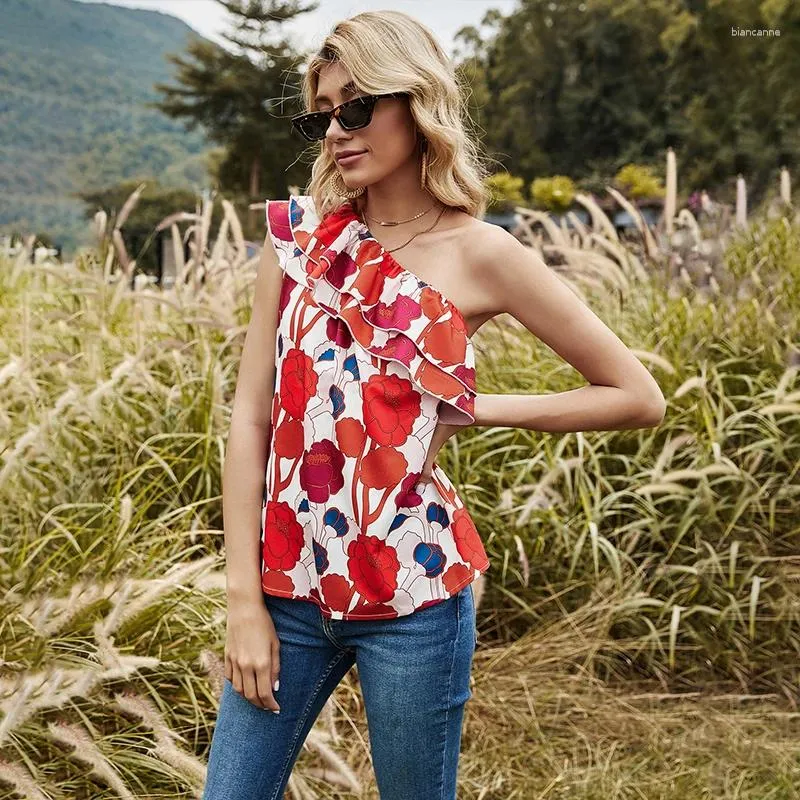 Women's Blouses Elegant Boho Shirt Sexy Floral Printed Off Shoulder Blouse Summer Sleeveless Cami Beach Style Femme Blusa 2023 Oversize Tube