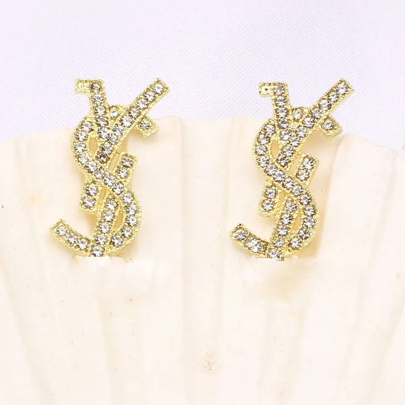 20Style 18k Gold Plated Luxury Designer Stud Earring Fashion Women Diamond Simple Letter Jewelry Earring Wedding Party Gift Jewelry