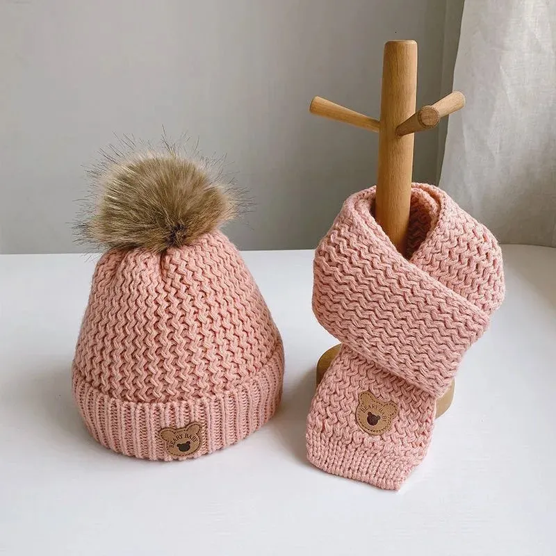 Almohadas Gorro para niños Conjunto de bufanda Punto de invierno Niños y niñas Versión cálida Niños Bebé Lana 231031