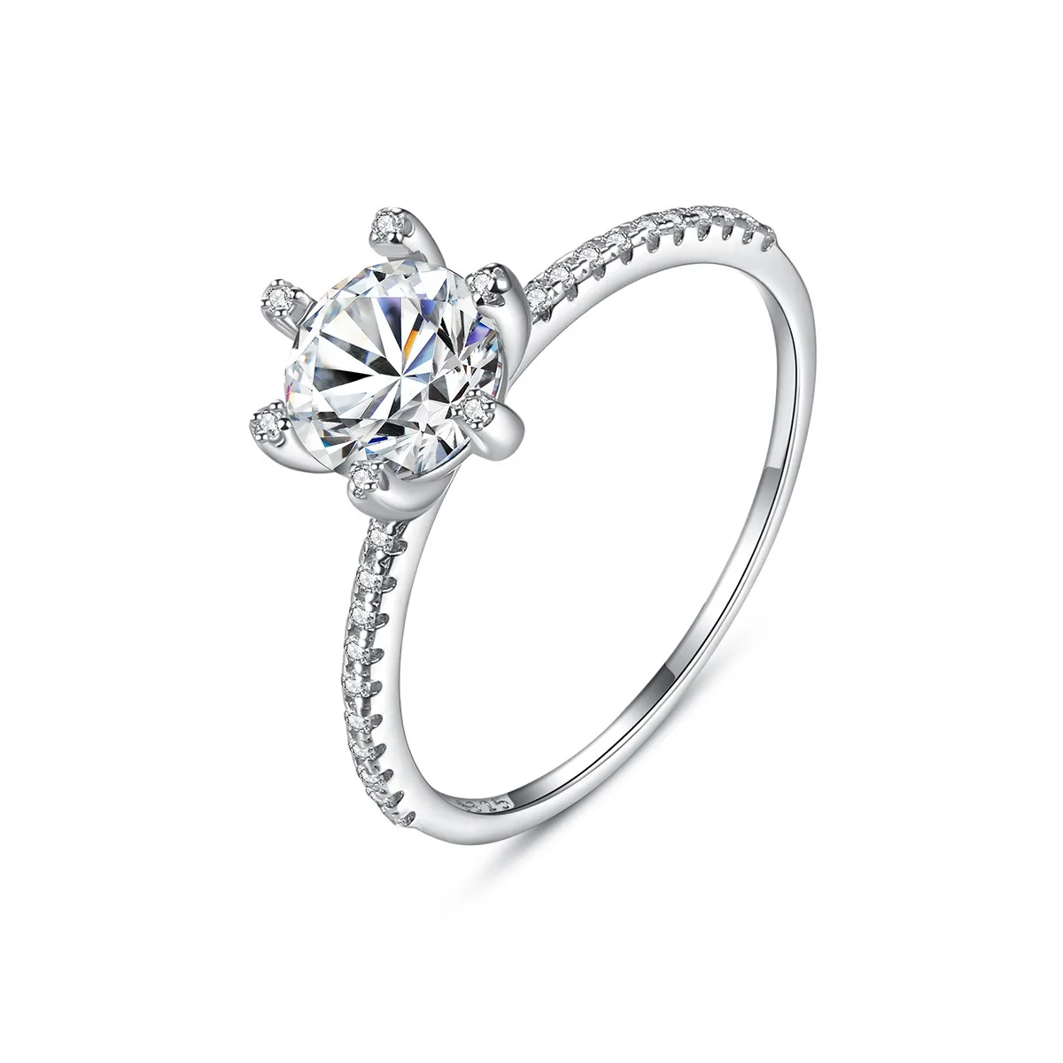 Anel de diamante moissanite S925 prata esterlina clássico seis garras anel de moissanite europeu moda feminina anel de luxo festa de casamento casual versátil joias SPC