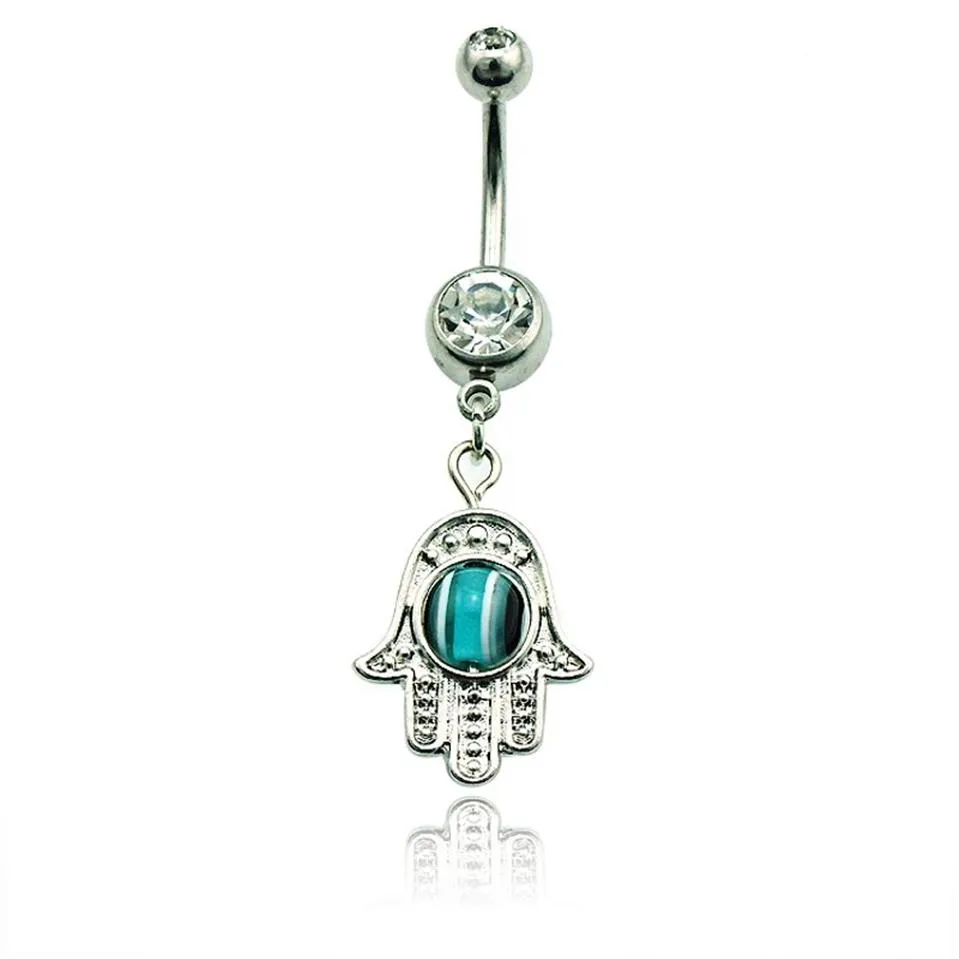 Brand New Fashion Belly Button Rings 316L Stainless Steel Dangle Retro Hand Navel Body Piercing Jewelry294j