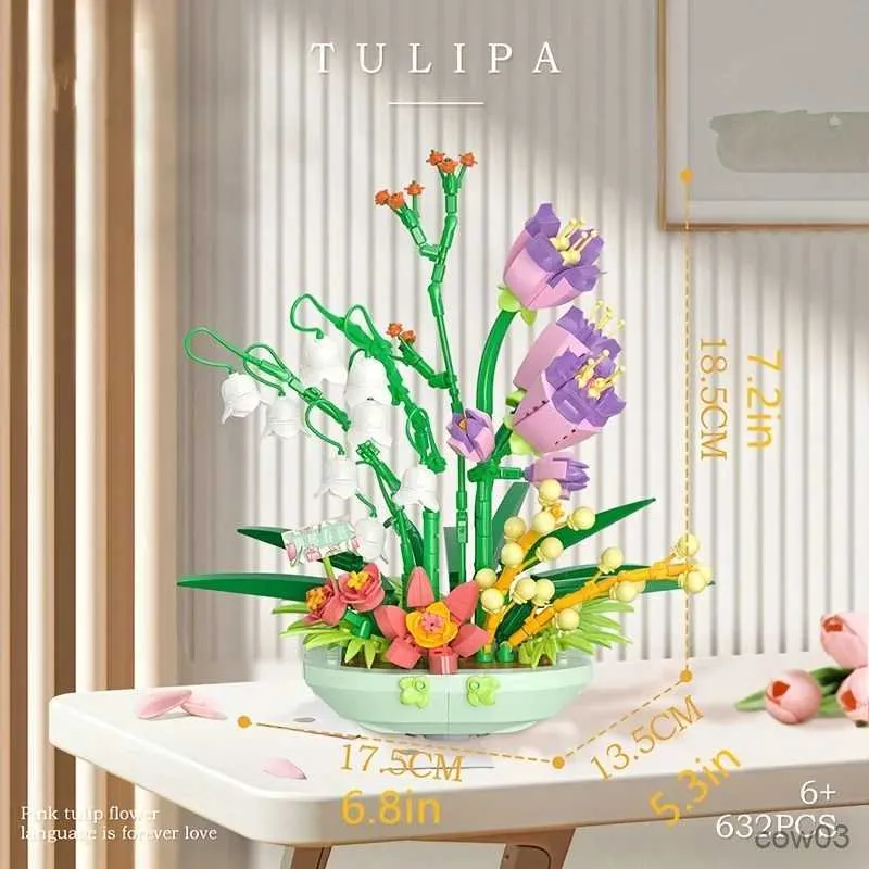 Blocks Self-assembling building blocks eternal life fragrant spring potted flower bouquet tide play girl series table decoration small R231031