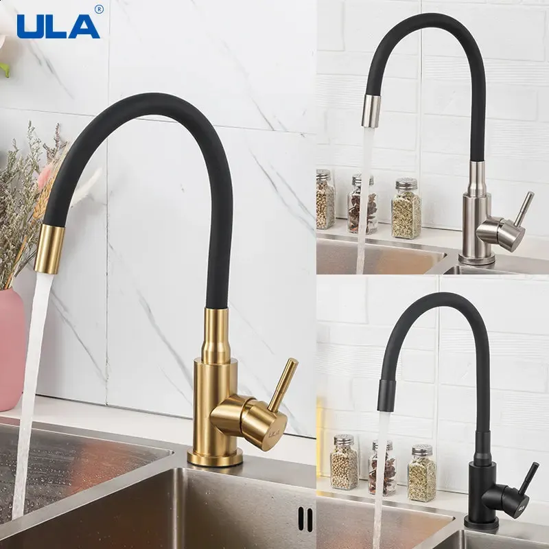 صنابير المطبخ Ula Gold Faucet Stainless Steel Spout Spout Sink Sink Bold Water Mixer Tap 360 درجة تدوير الرافعة 231030