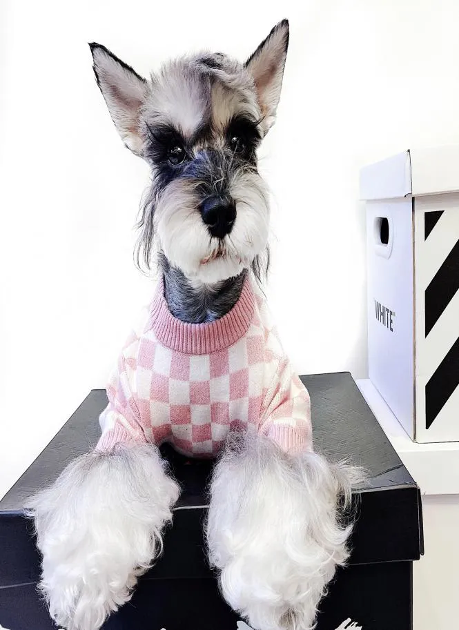 Hond Kat Kleding Franse Vechtende Schnauzer Teddypop Britse Korte Roze Honden Meisje Wind Schaakbord Trui5043487