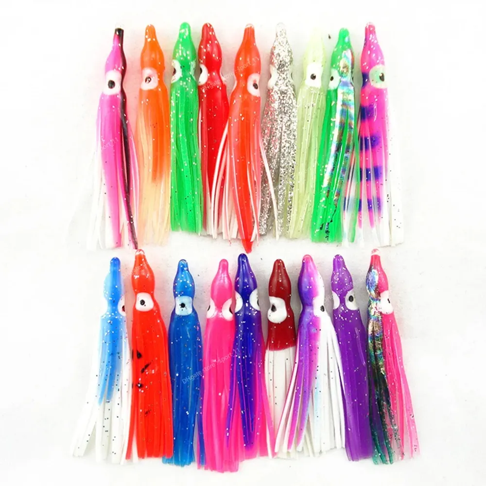 Aydınlık Lures 10pcs 6cm PVC Kalamar Yumuşak Yem Ahtapot Kalamar Gövdeleri Aydınlık Lures Karanlıkta Parlıyor Koyu İyi Kaliteli Balıkçılık Yem Balıkçılık Balıkçılaşma Yemleri Ahtapot Balıkçılık Yem