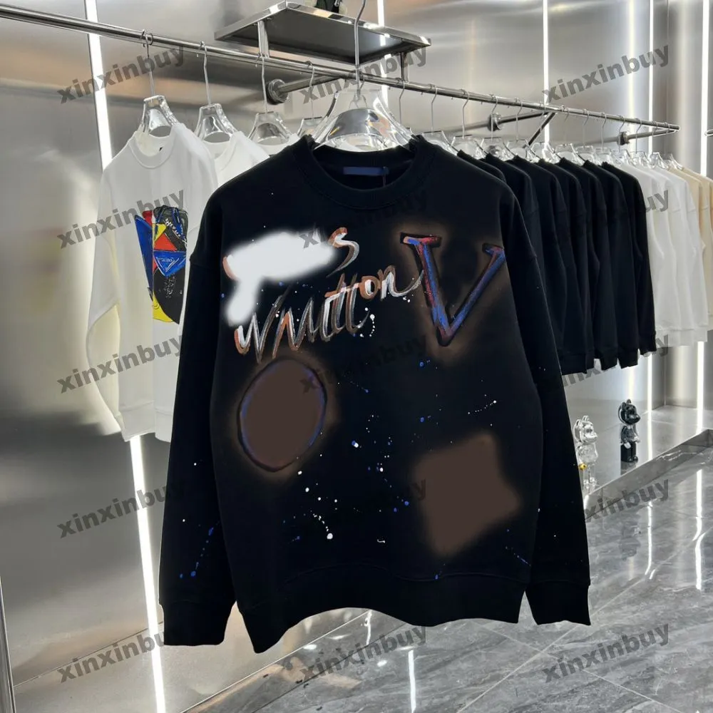 xinxinbuy erkekler tasarımcı kapüşonlu sweatshirt el çizilmiş grafiti mektup baskı uzun kollu kadınlar mavi siyah gri s-2xl