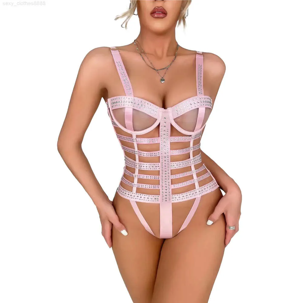 2023 Nieuwe Roze Hoge Taille Een Stuk Sexy Ondergoed Voor Vrouwen Tie-Geverfd Met Hot Diamond Ontwerp mooie Vrouwen Lingerie Sexy Underwe