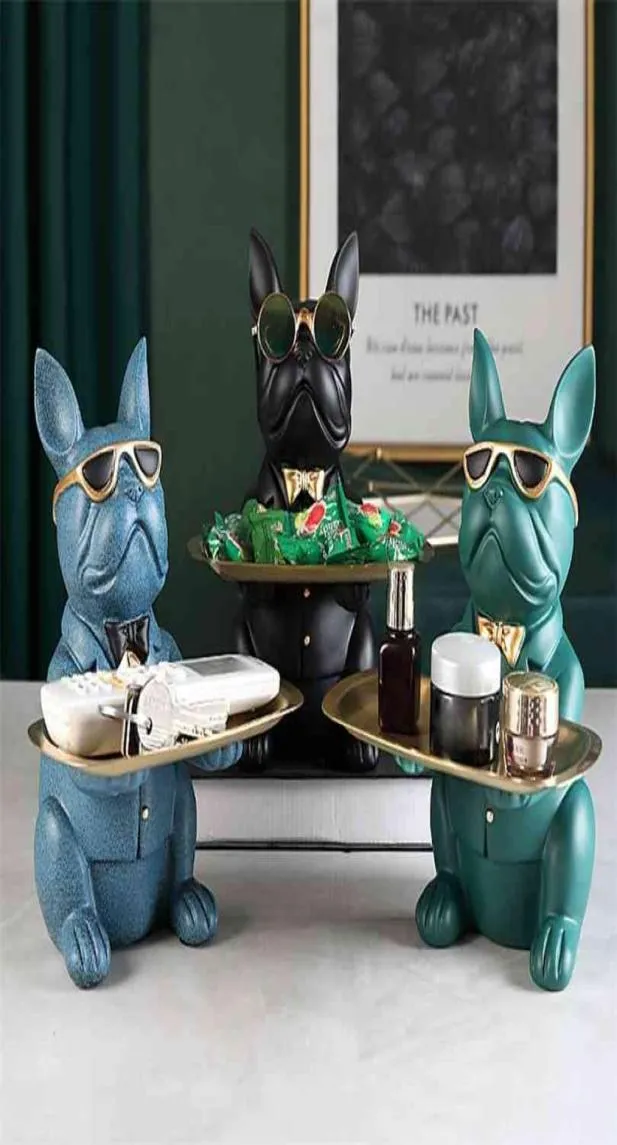 Nordic French Bulldog Sculpture pies statua biżuteria do przechowywania stolik Dekoracja pasa podarunkowego Talerz okularów Tray Art 2108274755177