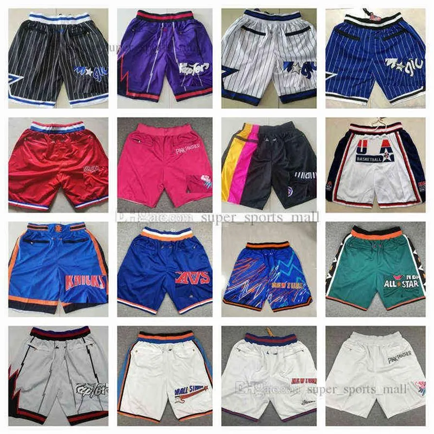 Toppkvalitet Team basketballshorts bara Don Retro Short Sports Wear Justdon med Pocket dragkedja Sweatpants Pant Black Blue Pink289B