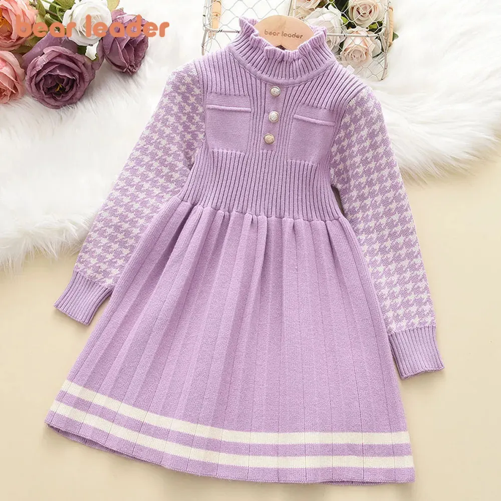 Mädchen Kleider Bär Führer Herbst Winter Kleid 48Y Kinder Prinzessin Party Pullover Gestrickte Weihnachten Kostüm Baby Mädchen Kleidung 231030